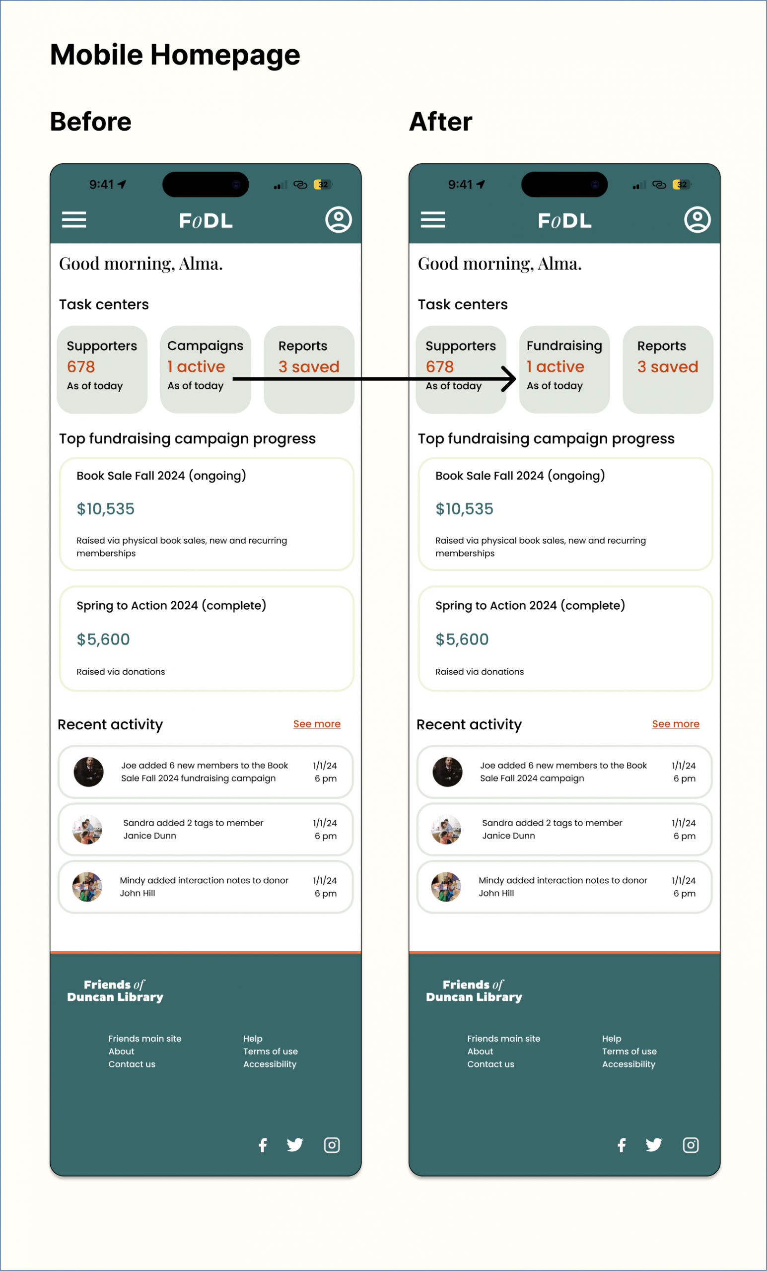 Mobile homepage before after