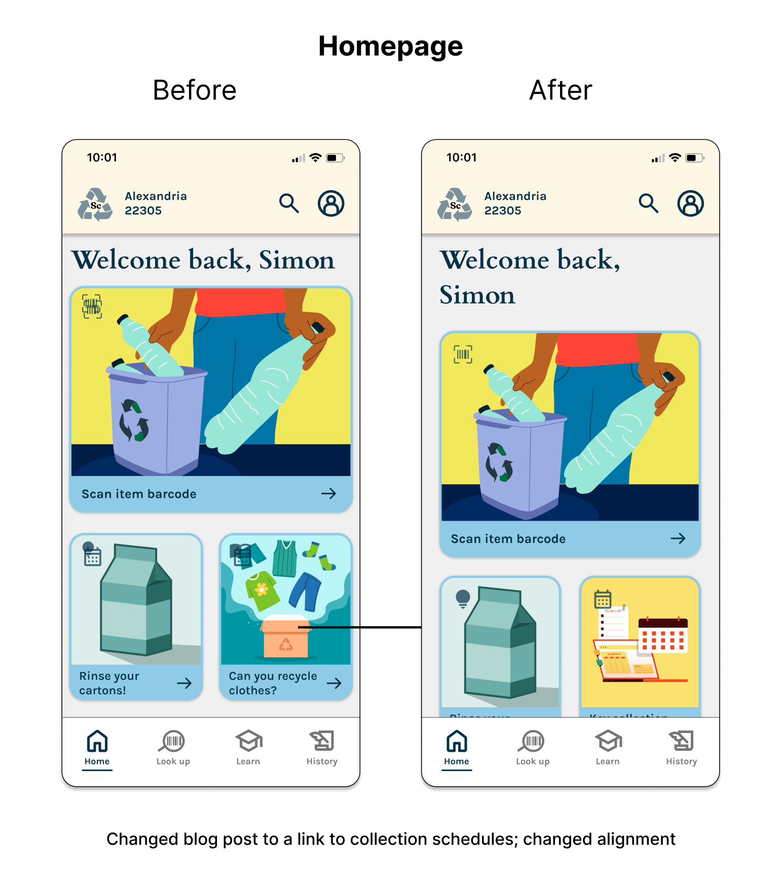 Before and after of the home screen