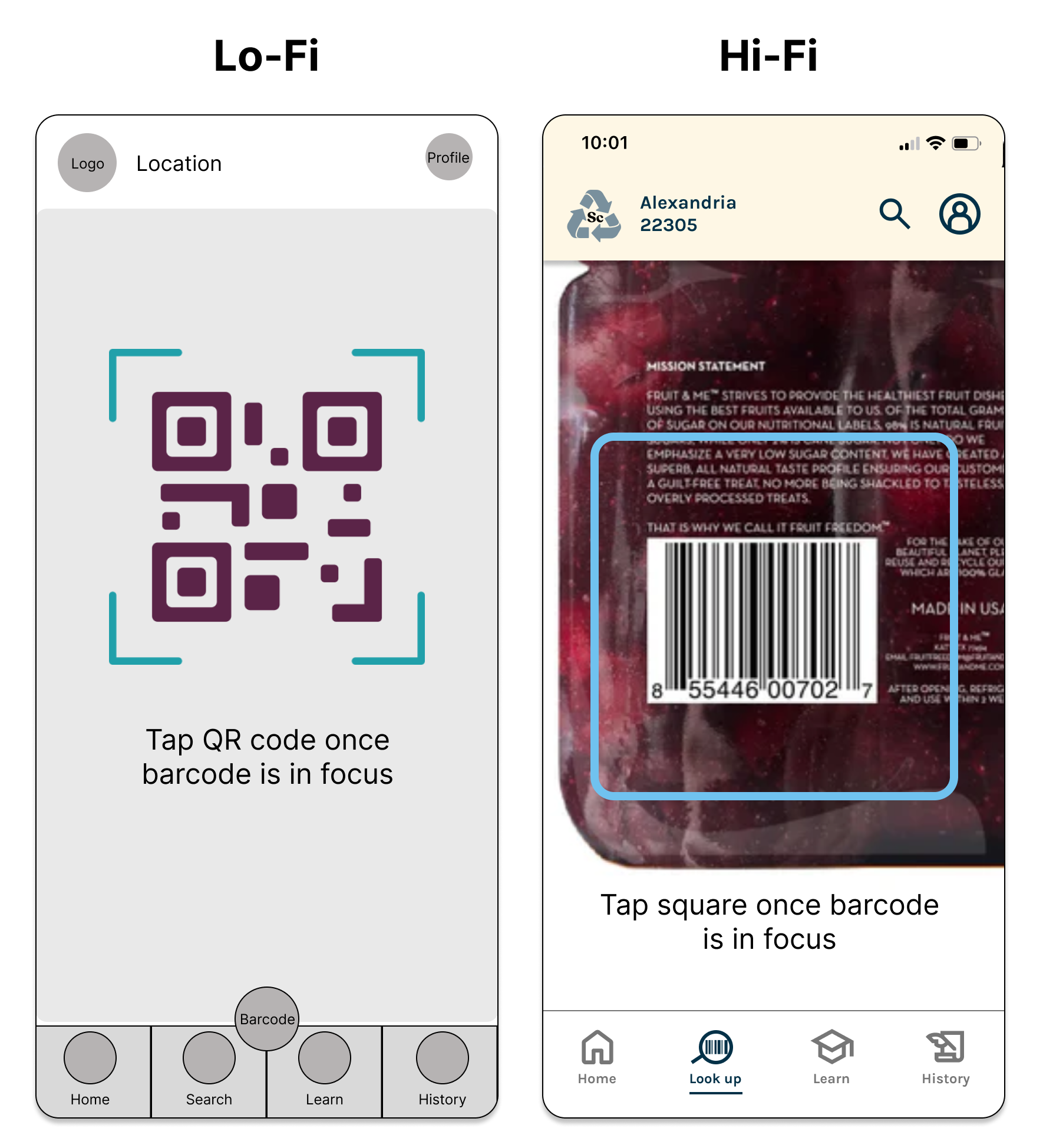 Low and high-fidelity screens of the scanner feature