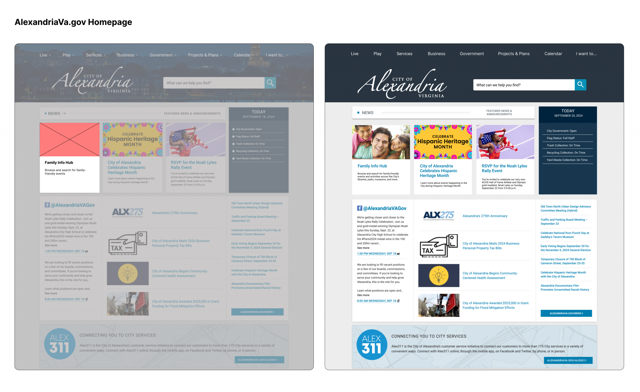 Homepage mock-up at low and hi fidelity