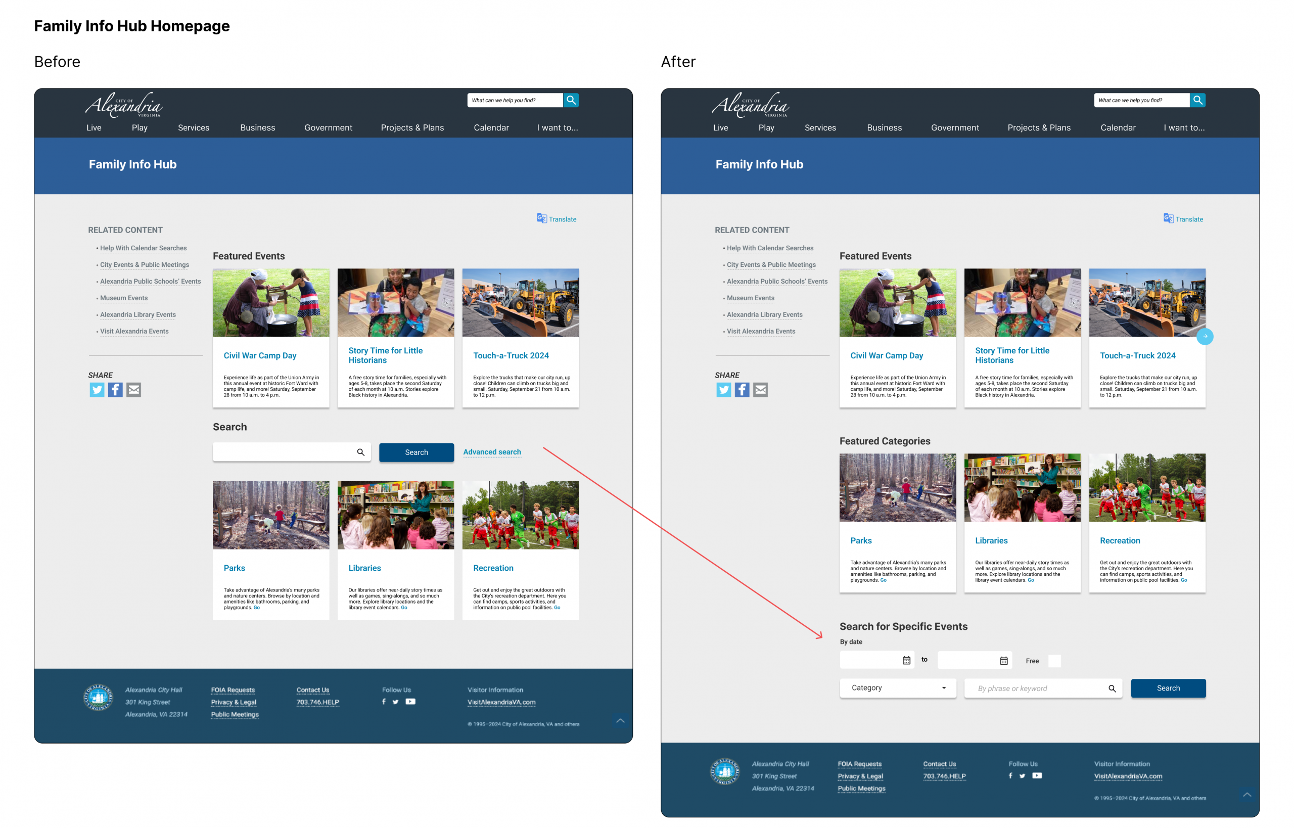 Before and after views of the Family Info Hub