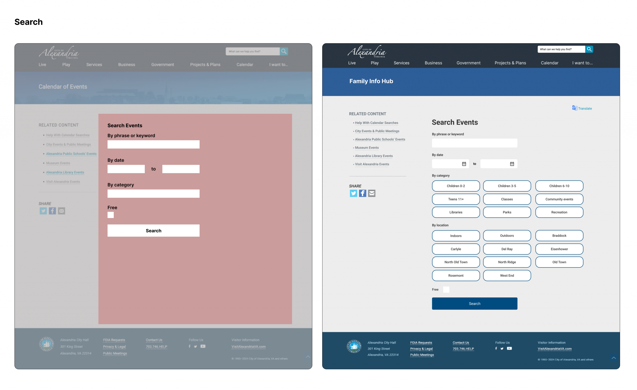 Search mock-ups at low and hi fidelity