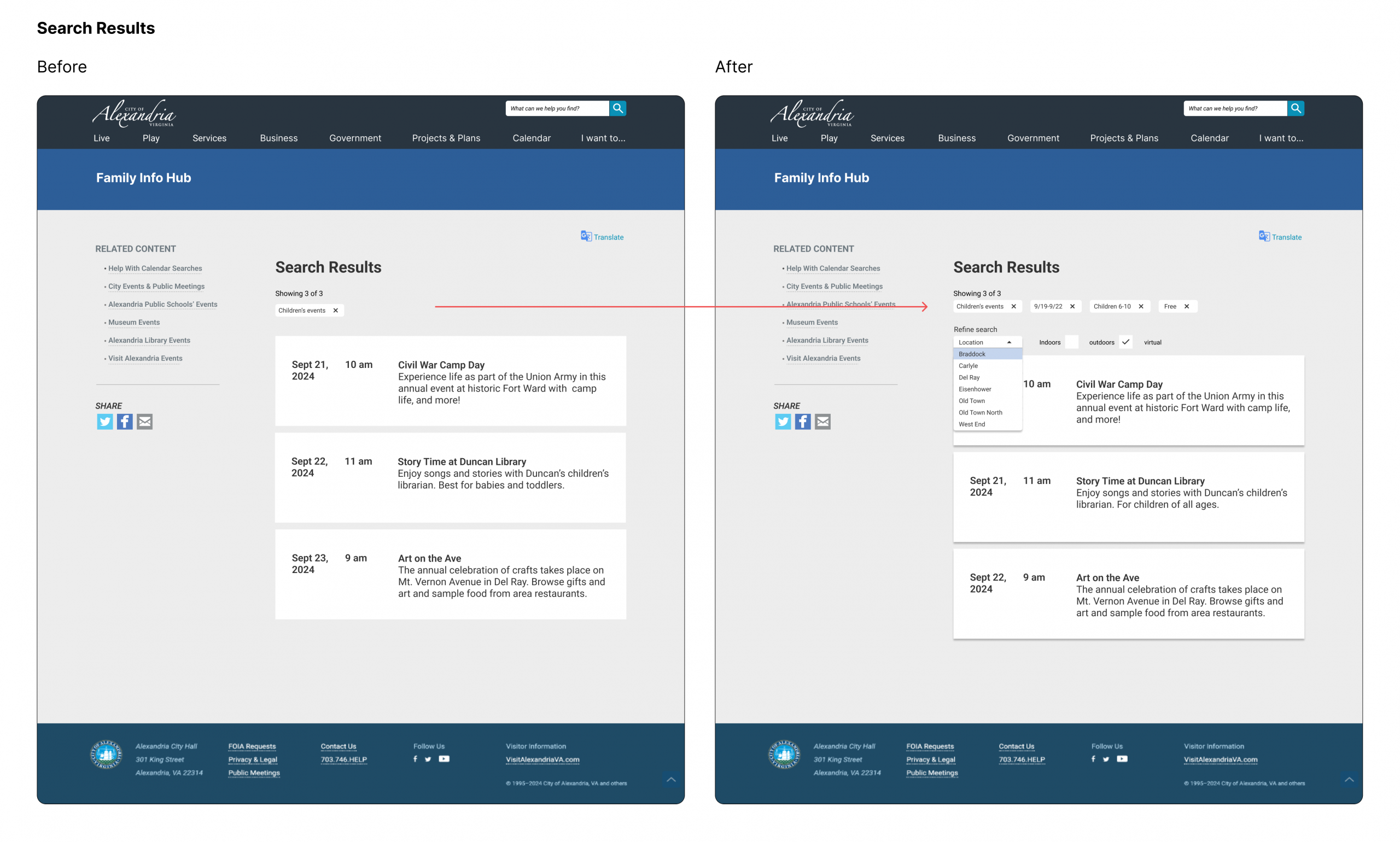 Before and after search results view