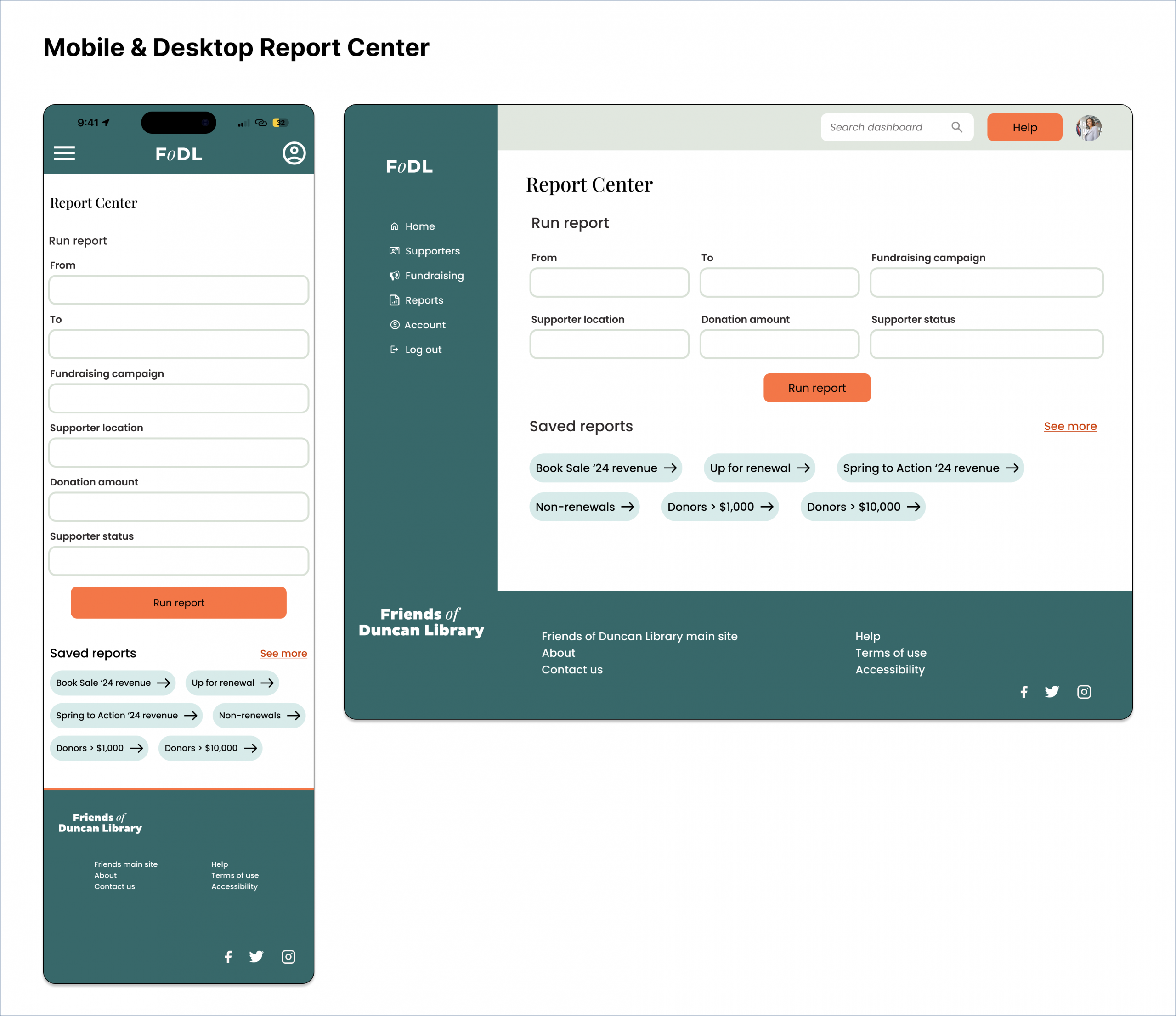 report center desktop and mobile screens