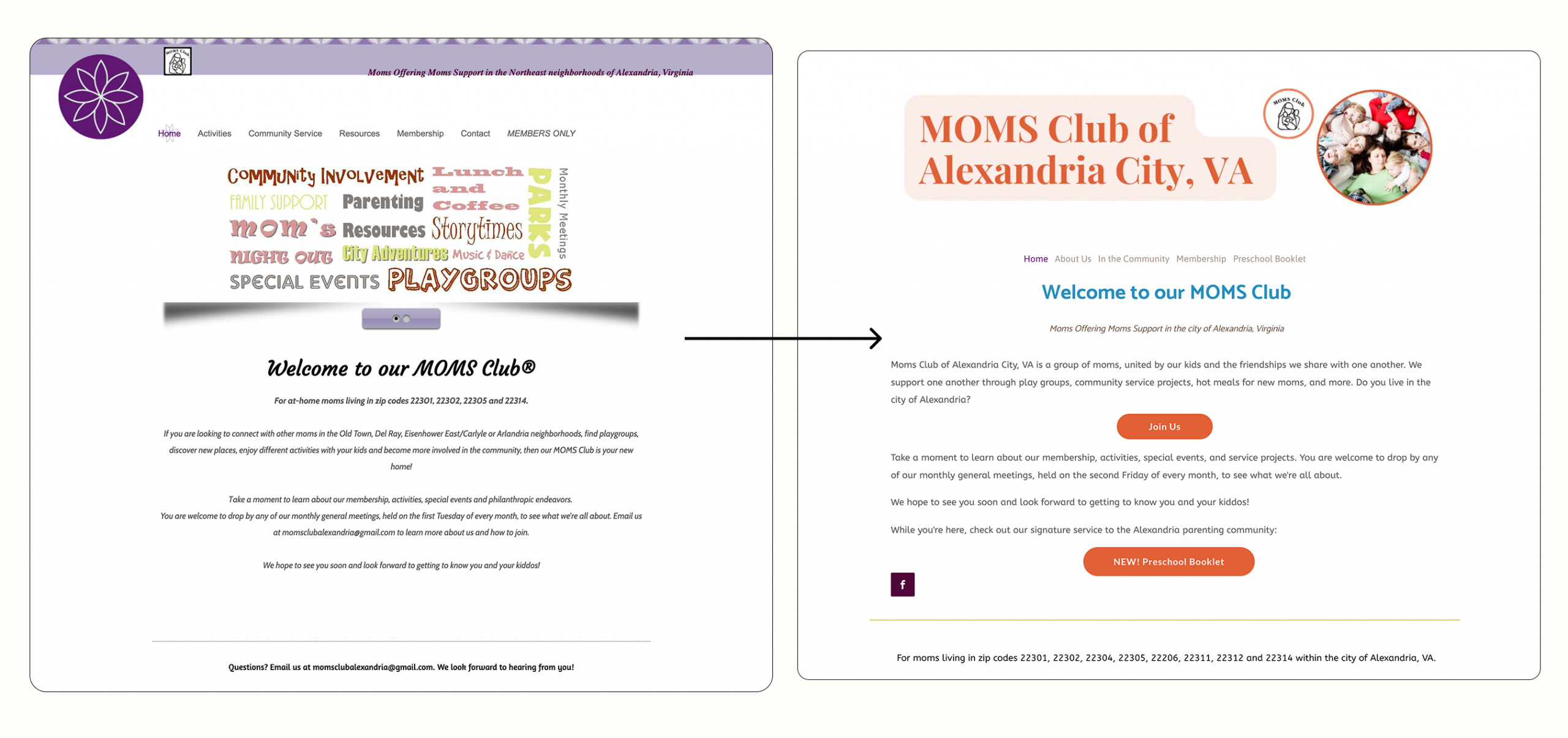 Old home page and redesigned home page