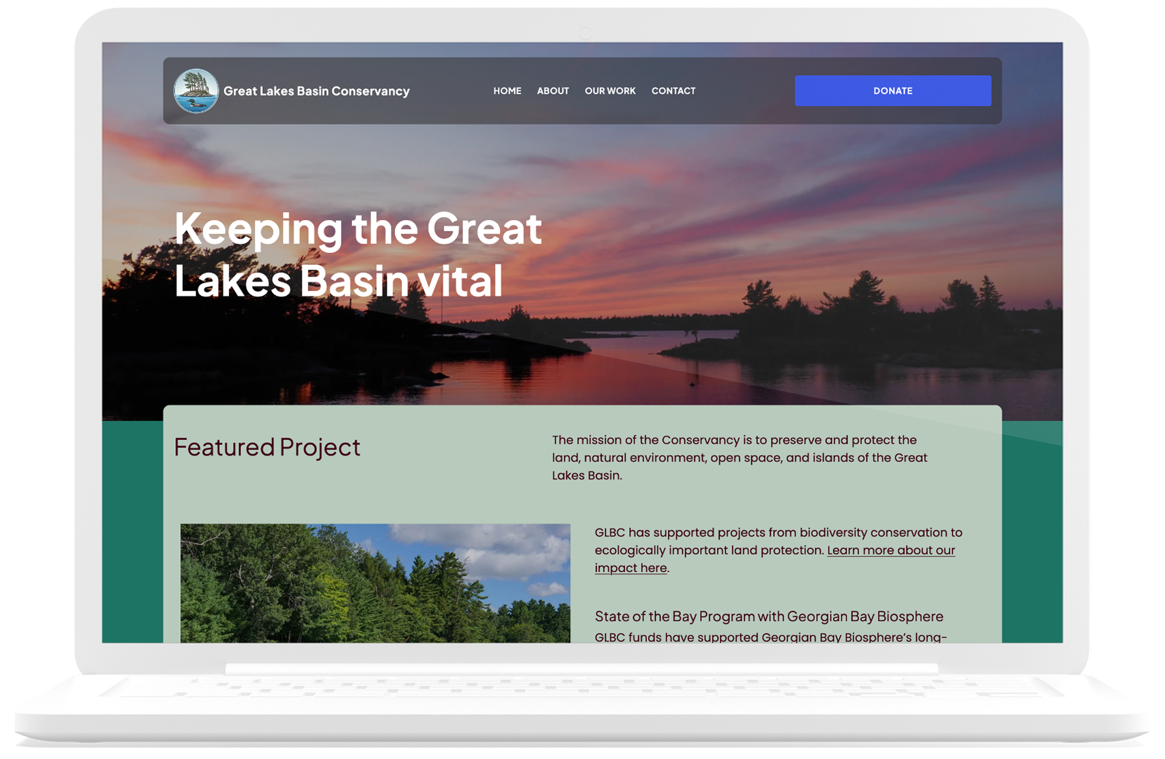Great Lakes Basin Conservancy website preview